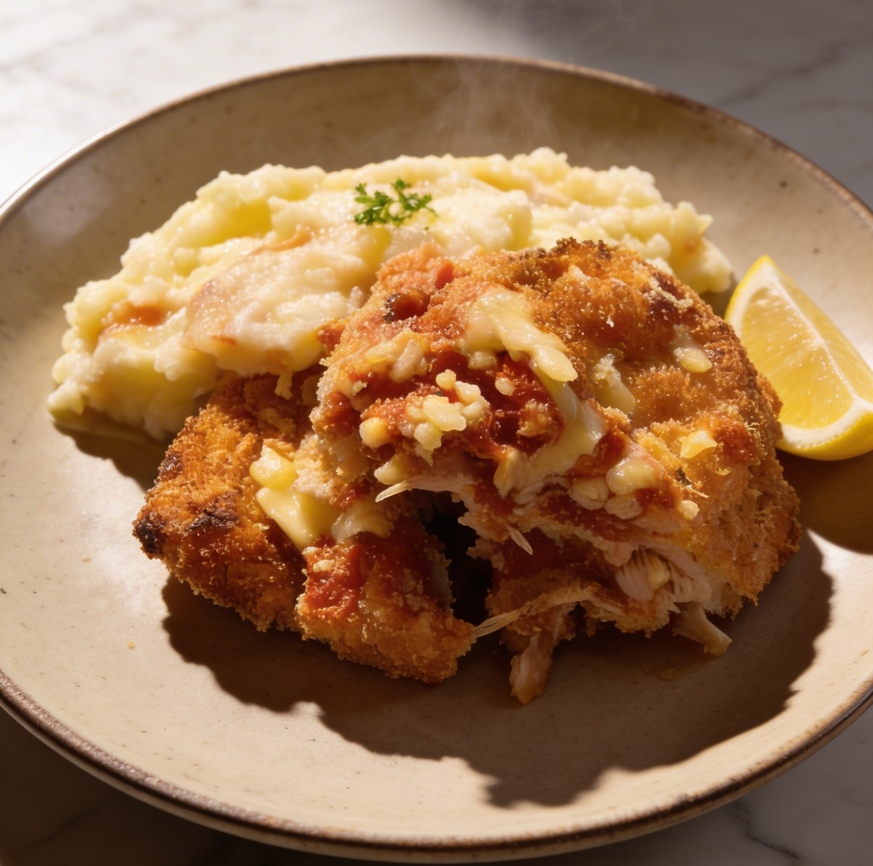 Milanesa de pollo con puré